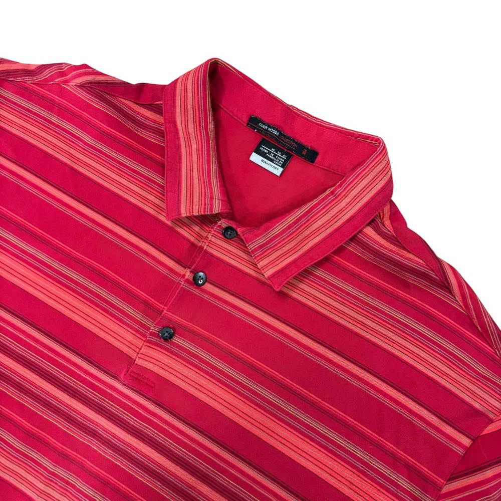 NIKE TIGER WOODS COLLECTION Mens XL Red Striped FIT DRY Golf Polo Shirt